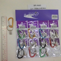 EH-4031   6cm D-shaped mountaineering buckle with 5 key rings      12 pcs/set